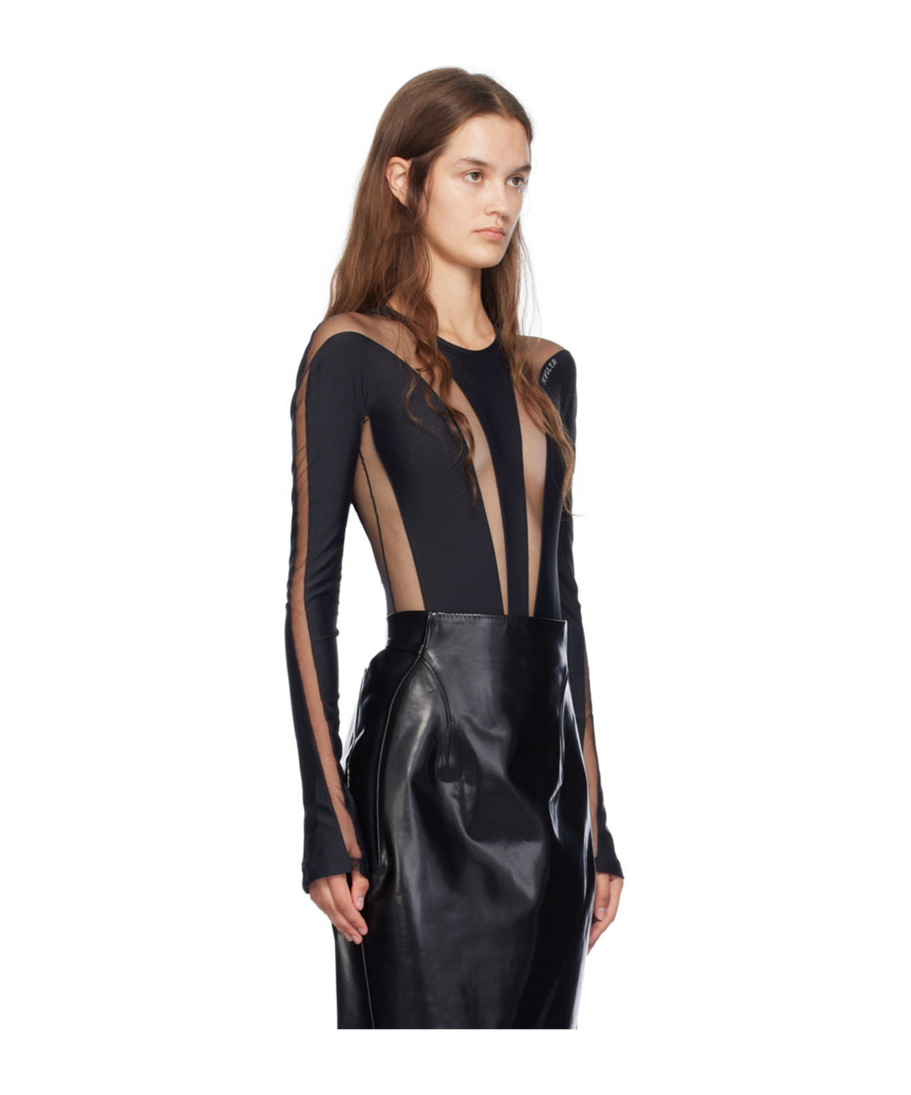 Mugler Logo Long-sleeved Jumpsuit In Black