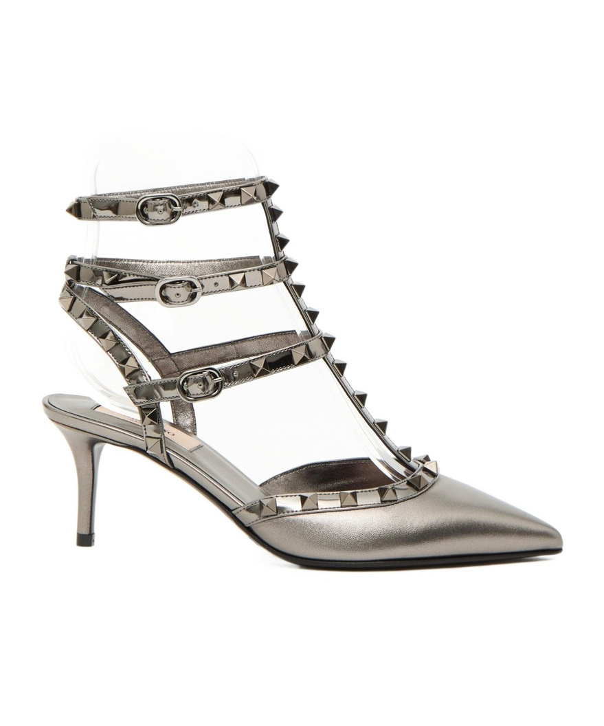 Valentino Garavani Rockstud Pumps With Laminated Nappa Straps And Tone-on-tone Studs 65mm Woman Anth In Multicolor