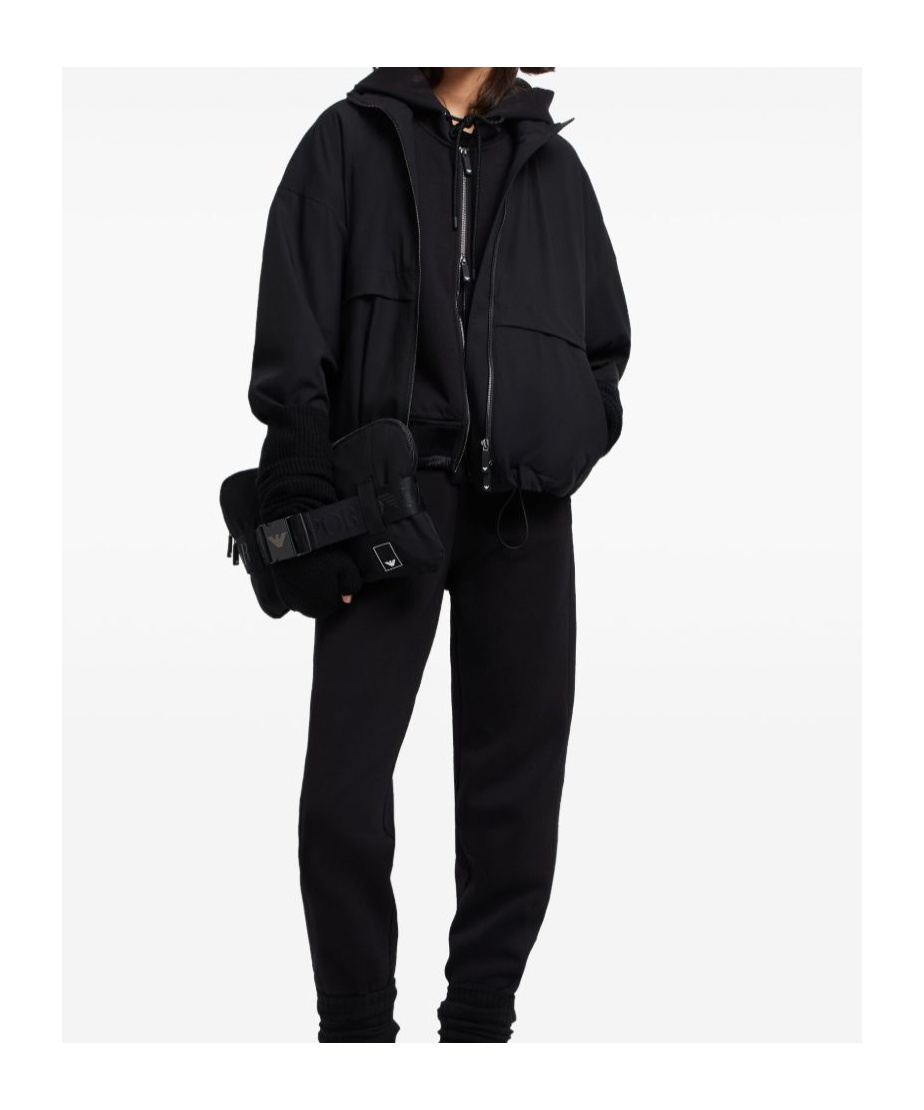 Emporio Armani Long Sleeve Hooded Drop Shoulder Two-way Zip Jacket In Black