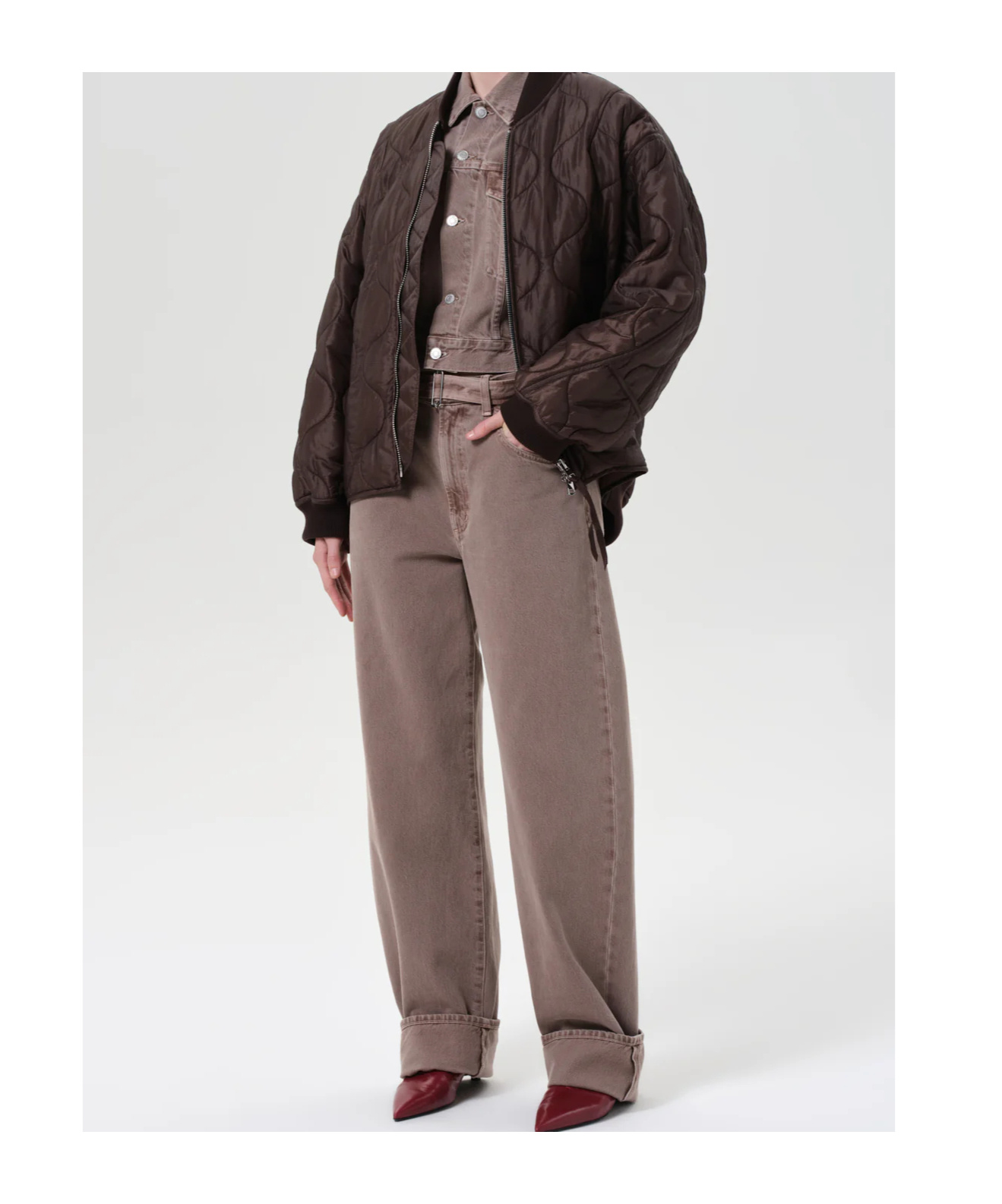 Agolde Mid-rise Denim Trousers In Brown