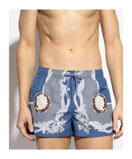 Versace Medusa Cameo Silk Bermuda Shorts In Gray