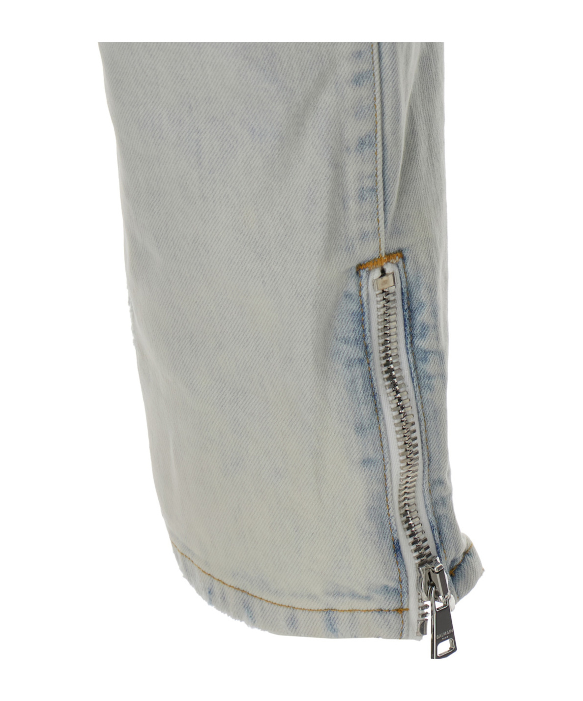 Balmain Light Blue Skinny Jeans With Logo Patch And Ribbed Knees In Gray