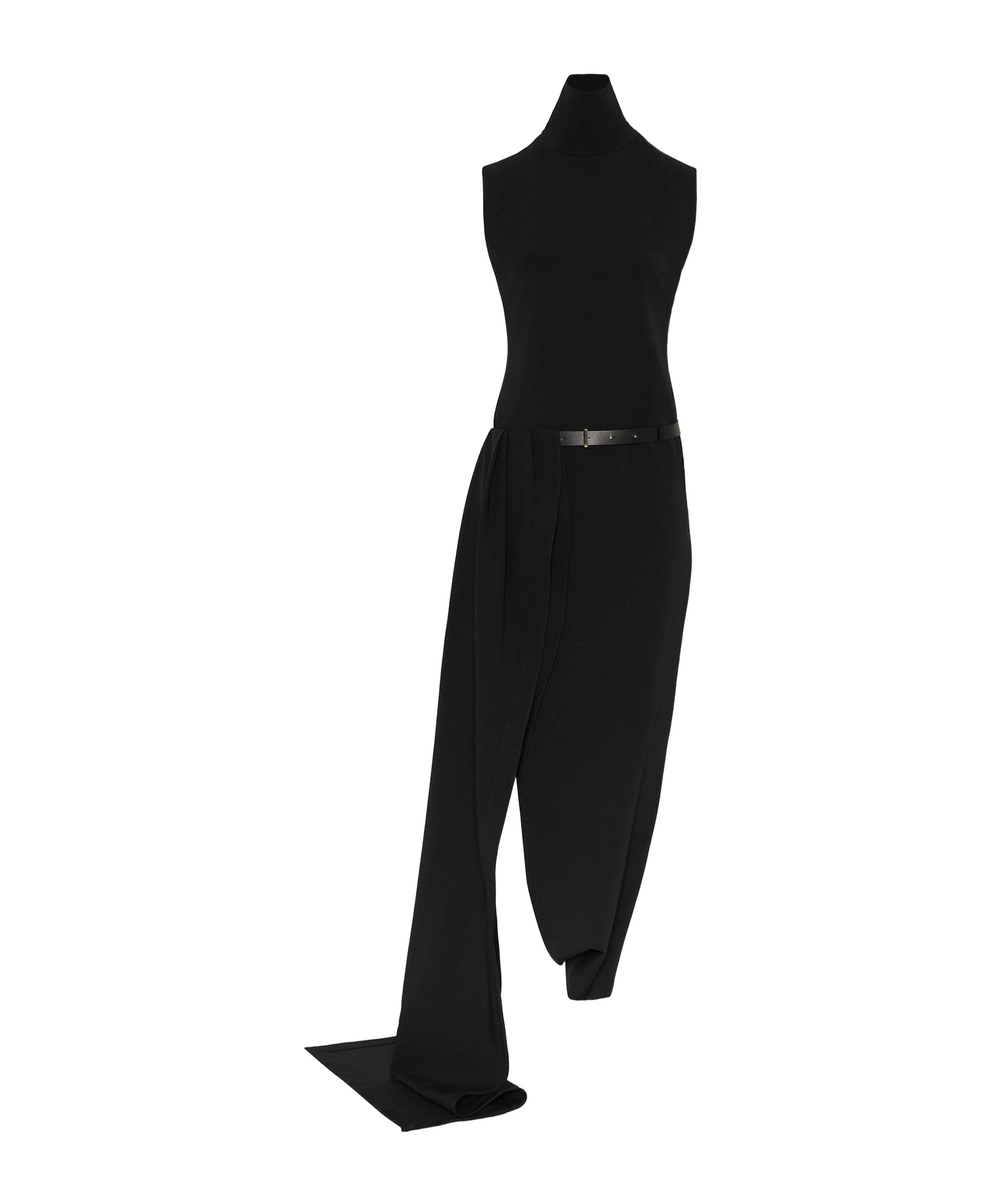 Jean Paul Gaultier Draped Belted Midi Dress In Black