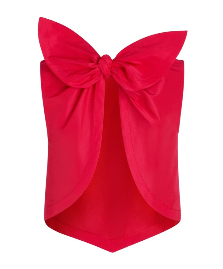 Patou Bow-detail Open-back Faille Crop Top In Red
