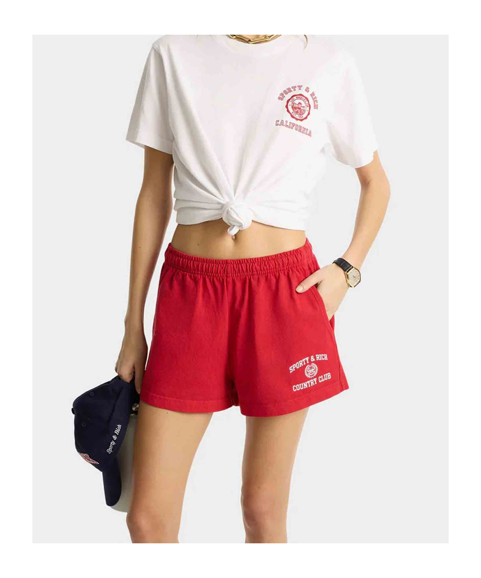 Sporty And Rich Elastic Waist Shorts In Red
