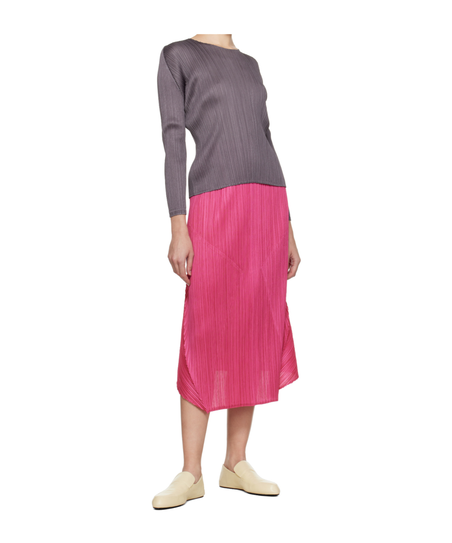 Issey Miyake Pleated Midi Skirt In Pink