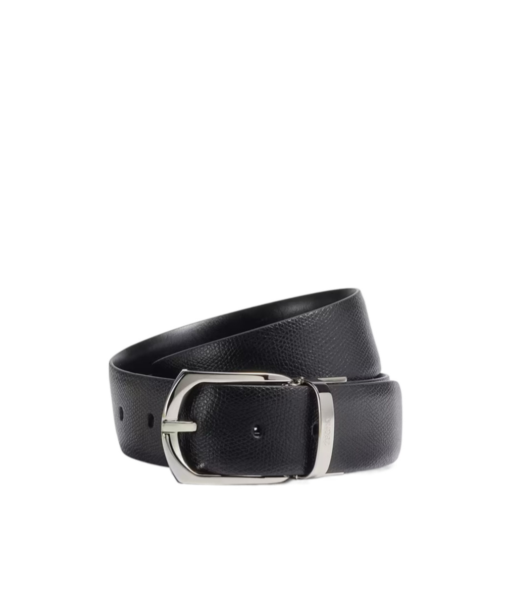 Zegna Black Alpina Engraved Leather And Leather Reversible Belt In Black