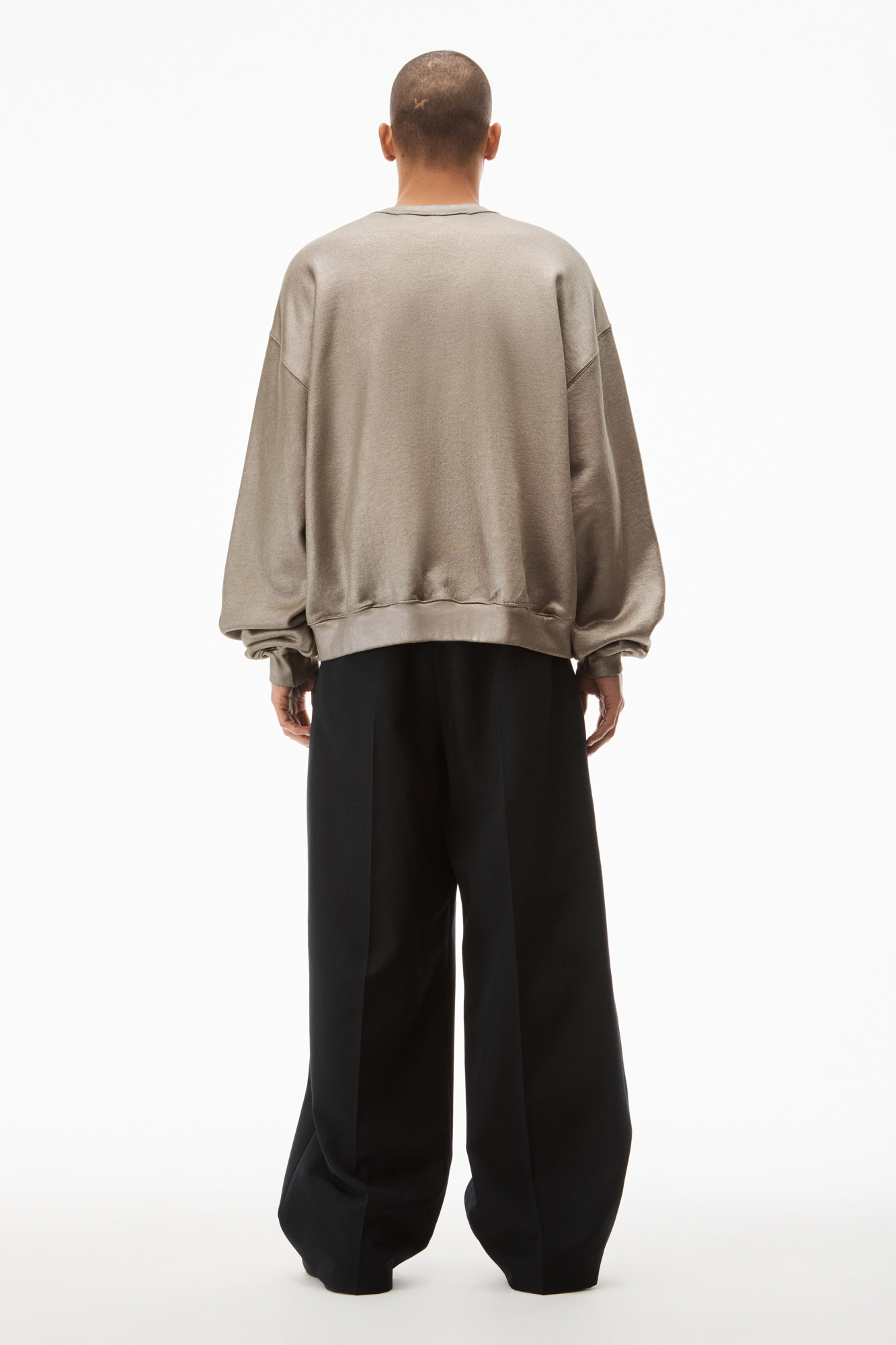 Alexander Wang Logo-embossed Metallic-finish Sweatshirt In Nude