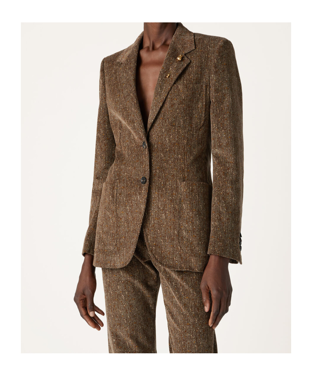 Loro Piana Eleanor Paillette Tweed Corduroy Single-breasted Jacket In Brown