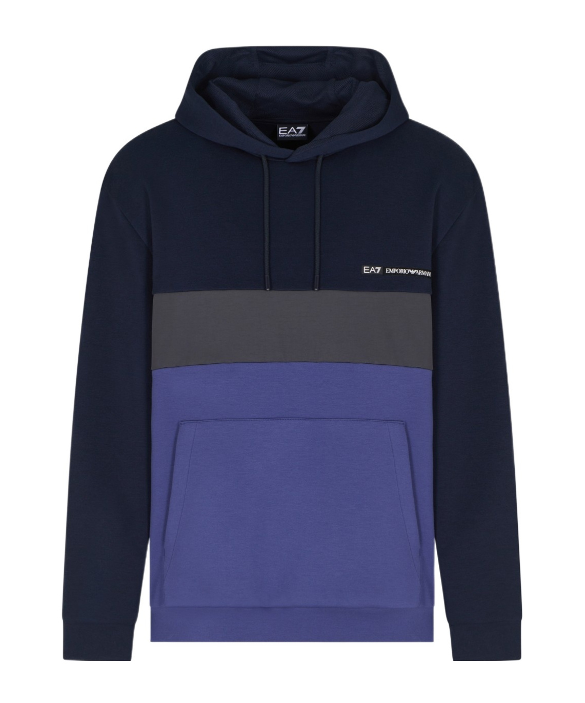 Ea7 Athletic Colour Block Hooded Sweatshirt In Nylon And Viscose Blend In Blue