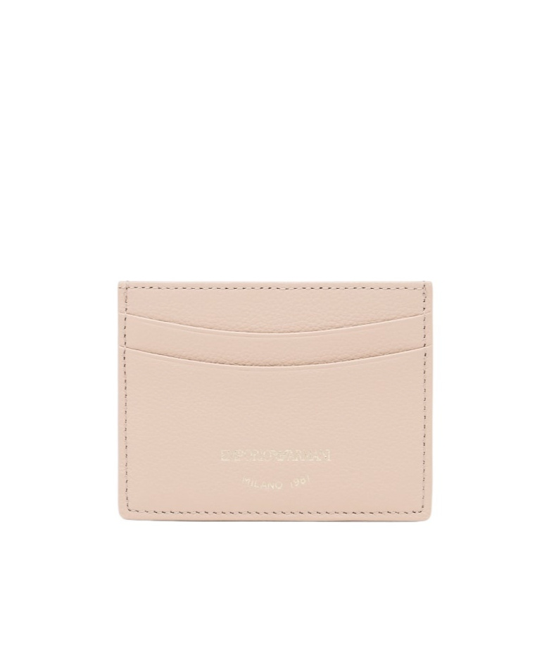 Emporio Armani Grained Leather Card Holder In Beige