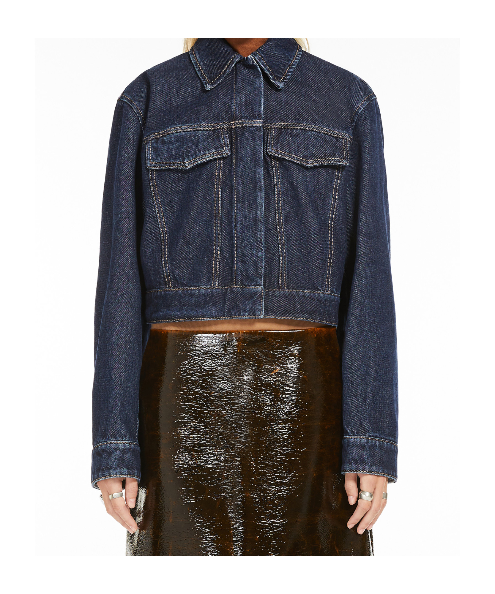 Sportmax Cropped Denim Jacket With Collared Neck In Black