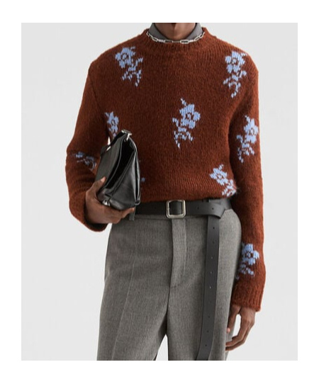 Jil Sander Brick-coloured Alpaca Sweater With Embroidery In Burgundy