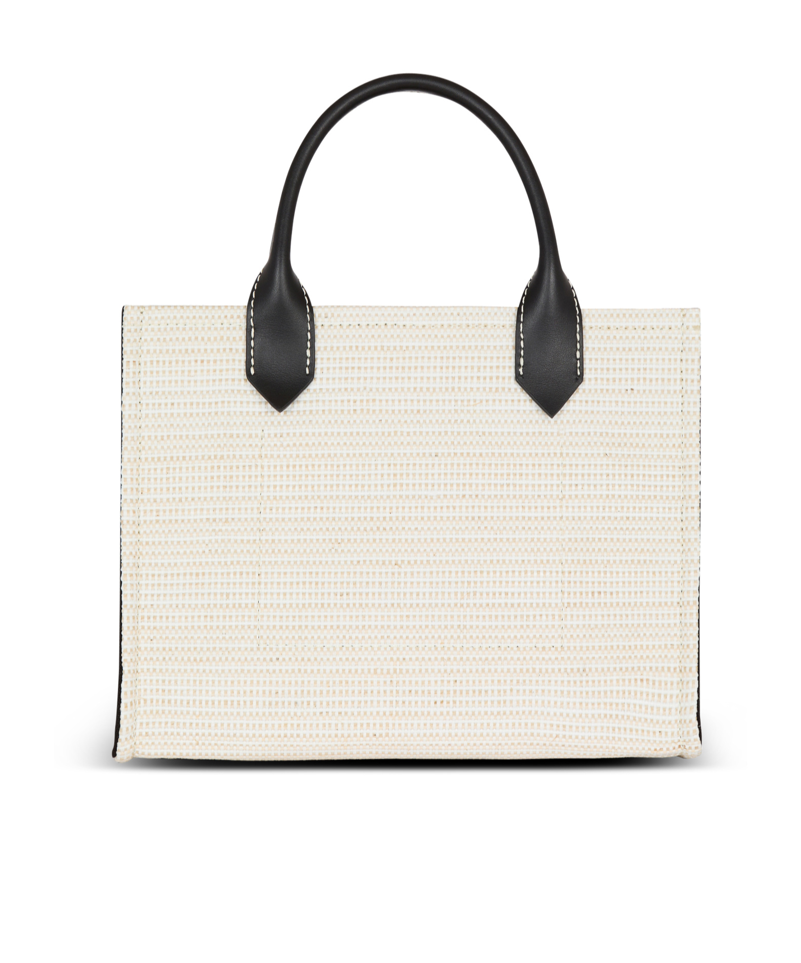 Balmain B-army Medium Shopper Tote Bag In Raffia And Leather In White