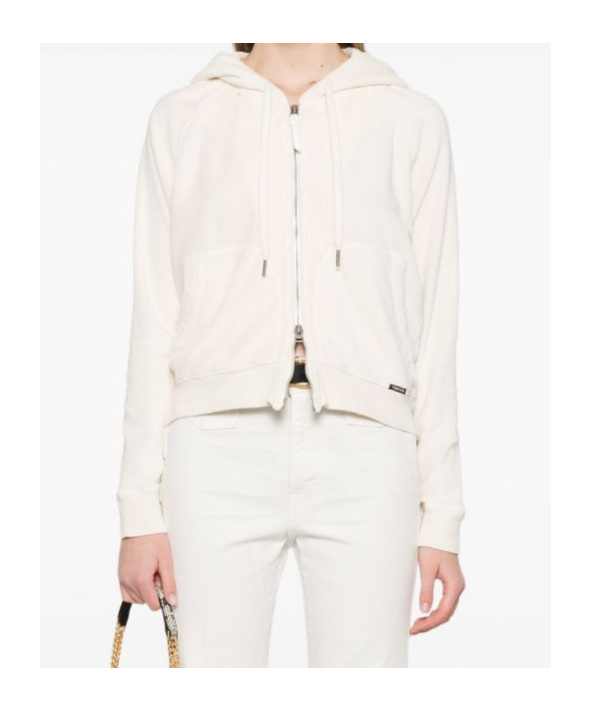 Tom Ford Hooded Zip Sweatshirt Featuring Pockets In White
