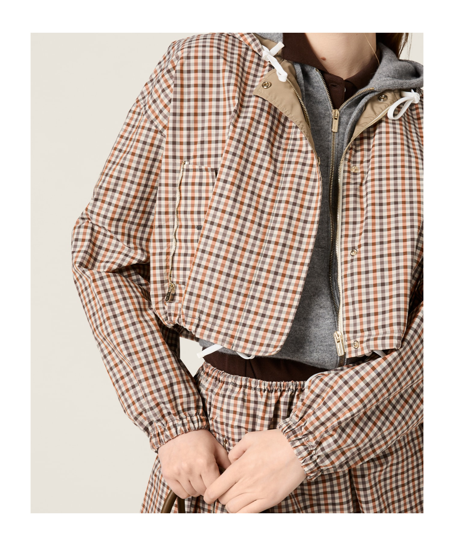 Miu Miu Checked Casual Jacket In Nude