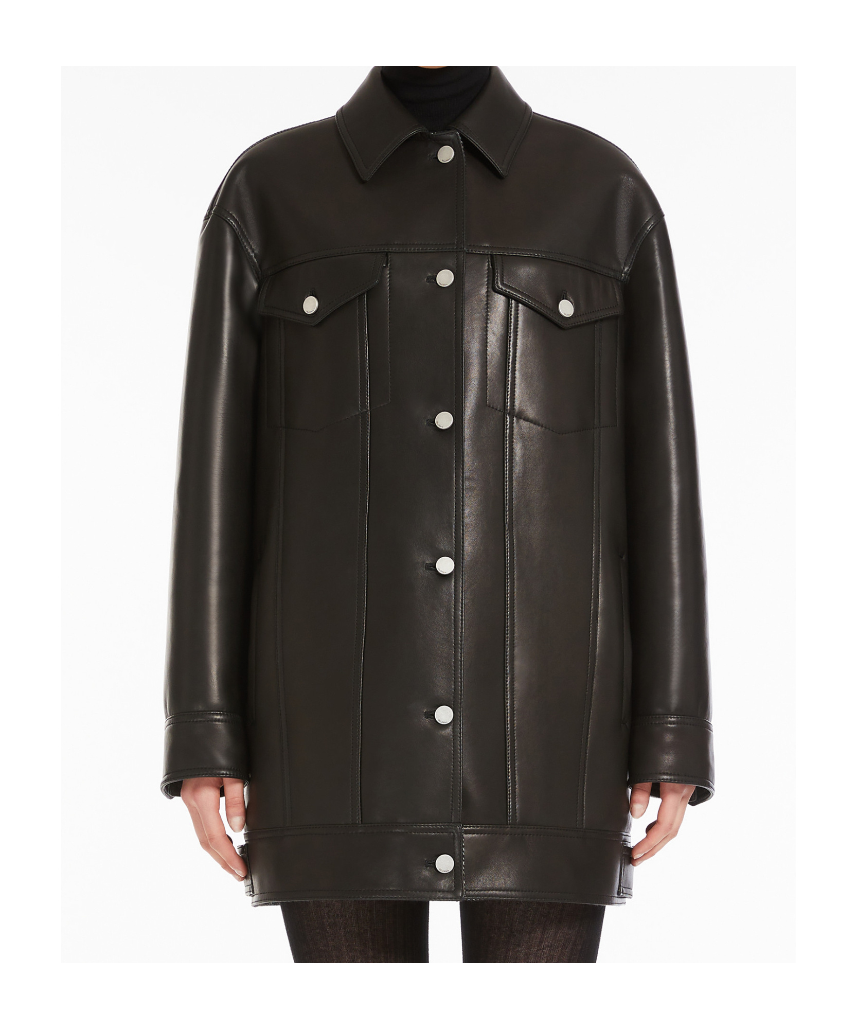 Max Mara Long-sleeved Leather Jacket In Black