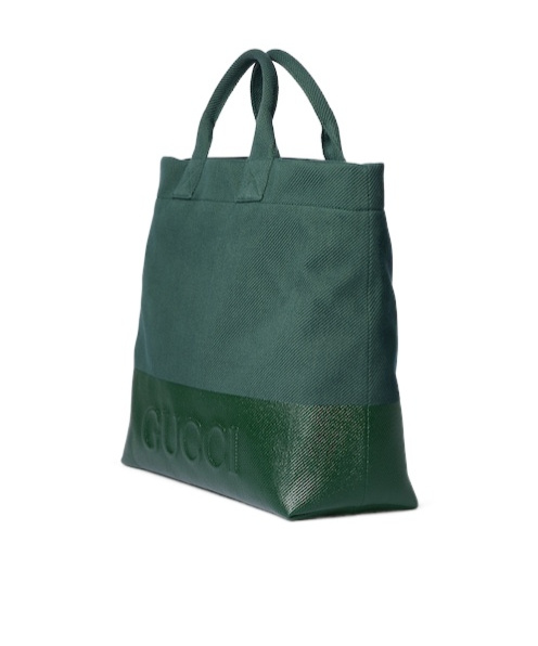Gucci Canvas Tote Bag With Embossed Detail In Green
