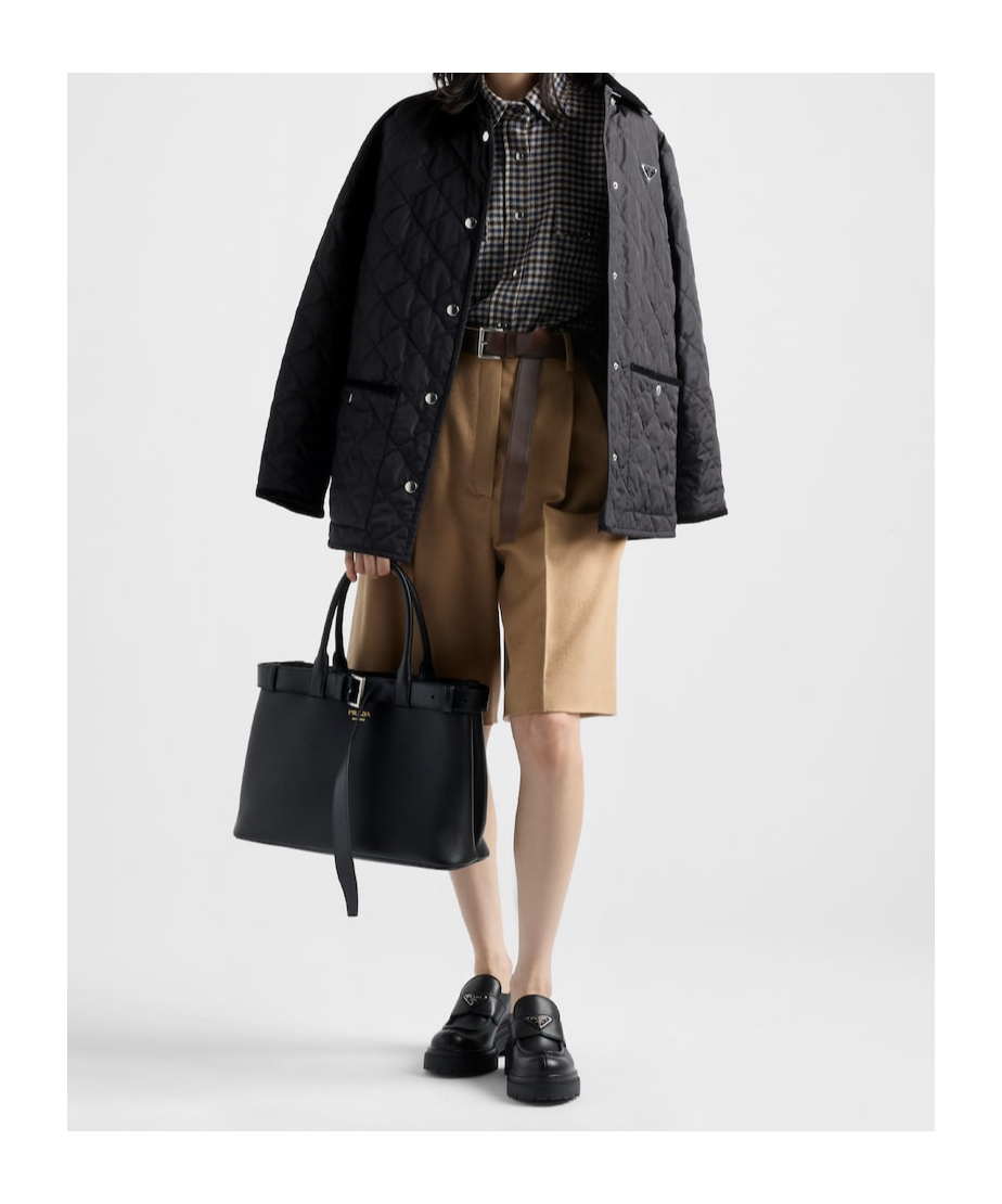 Prada Plaid Button Down Wool Top In Ebony