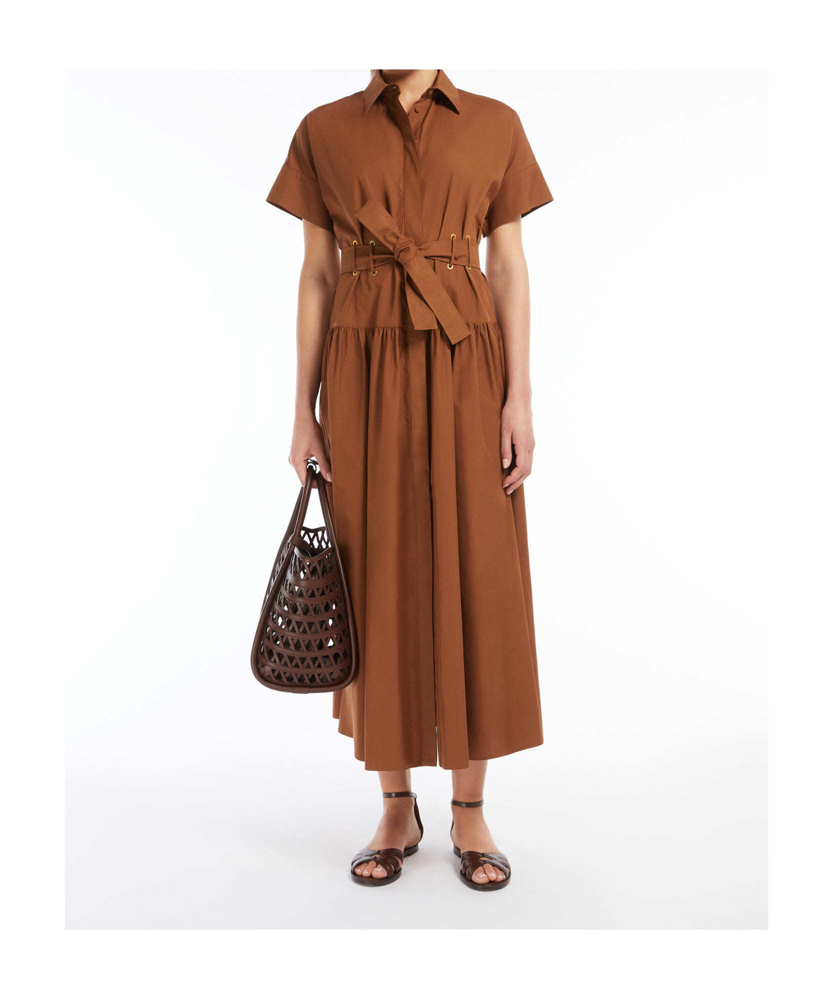 Max Mara Agoraio Popeline Dress In Brown