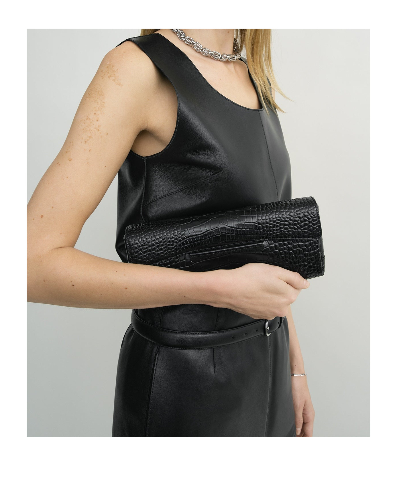 Totême Croc-embossed Flap Clutch Bag In Black