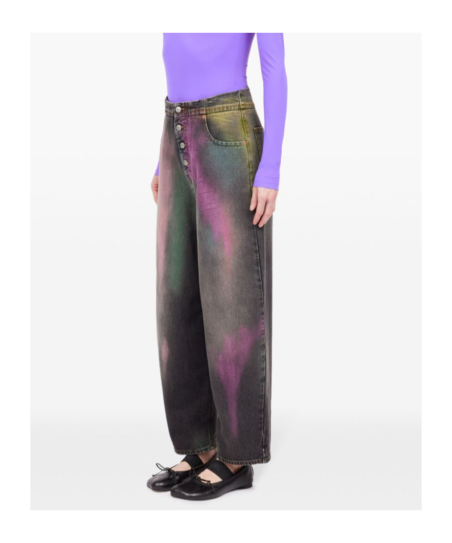 Mm6 Maison Margiela Pantalone 5 Tasche Rhianna Jeans In Black Denim With Multicoloured Fading In Black