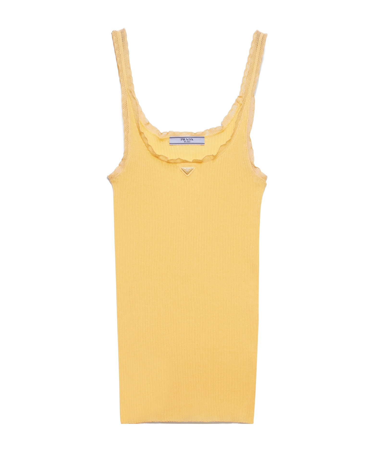 Prada Womens Yellow Logo-plaque Ribbed Cotton Tank Top