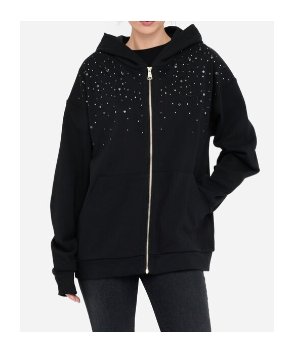 Liu •jo Crystal Embellished Hoodie In Black