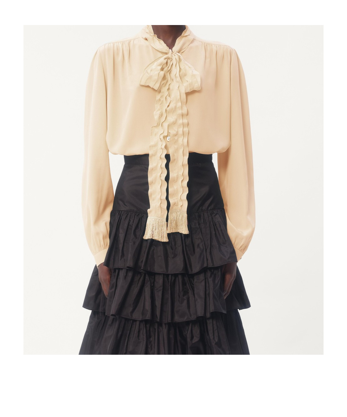 Valentino Silk Tasselled-pussybow Blouse In Nude