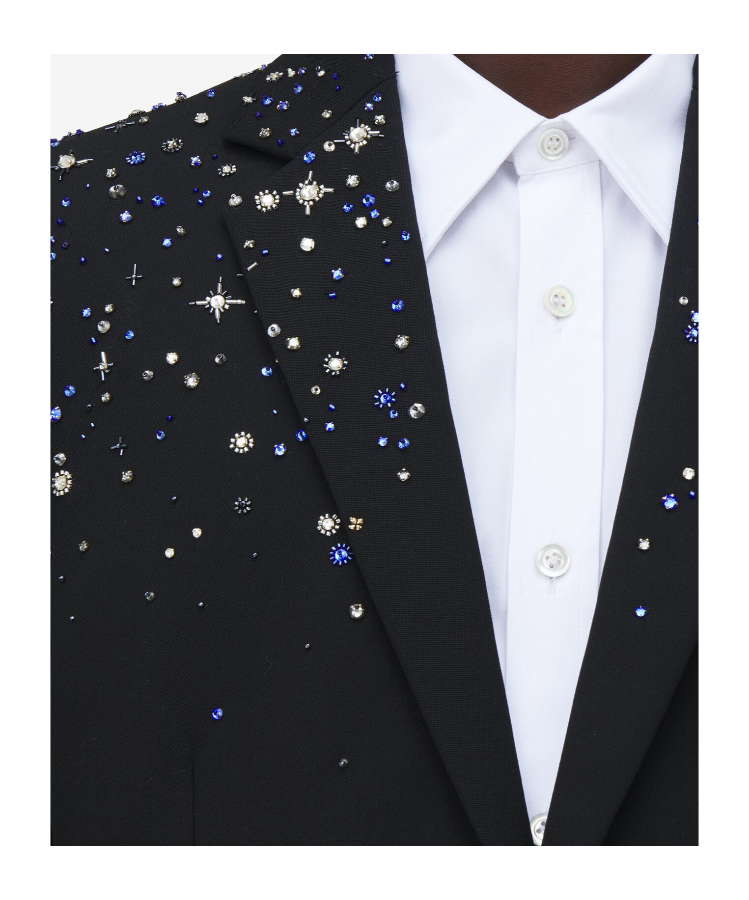 Alexander Mcqueen Single Breasted Crystal Embellished Jacket In Black