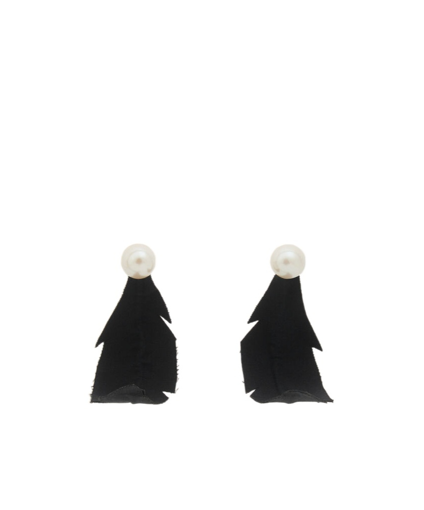 Marni Black Fabric Feather Earrings In Black