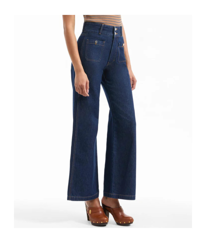 Veronica Beard Taylor Patch-pocket Wide-leg Jean In Indigo Rinse In Blue