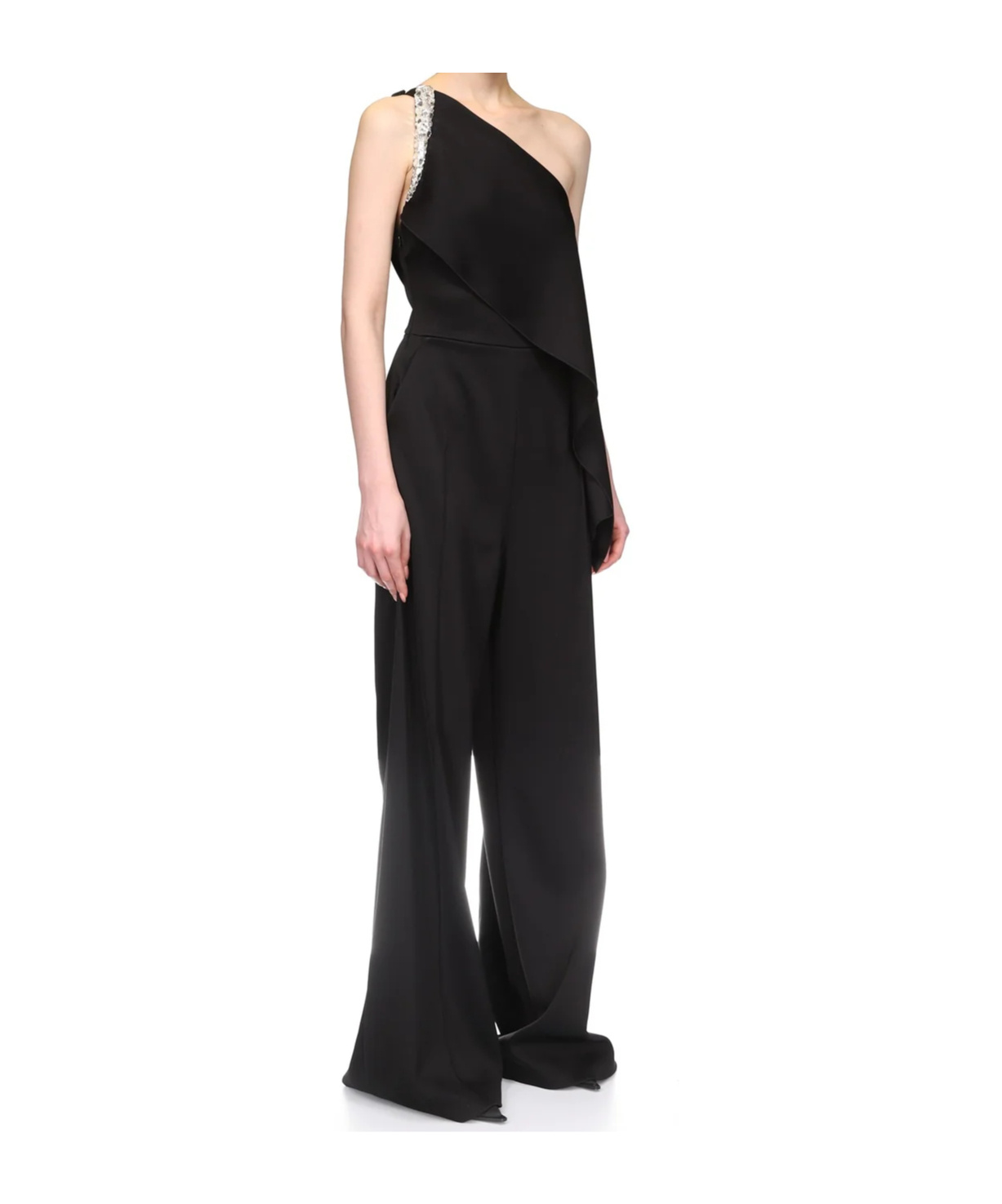 DAVID KOMA CRYSTAL CLAW EMBR DETAIL DRAPED JUMPSUIT