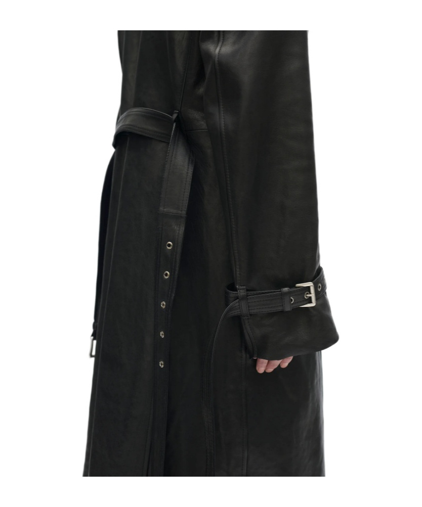 Ann Demeulemeester Flupke Double-breasted Leather Coat In Black