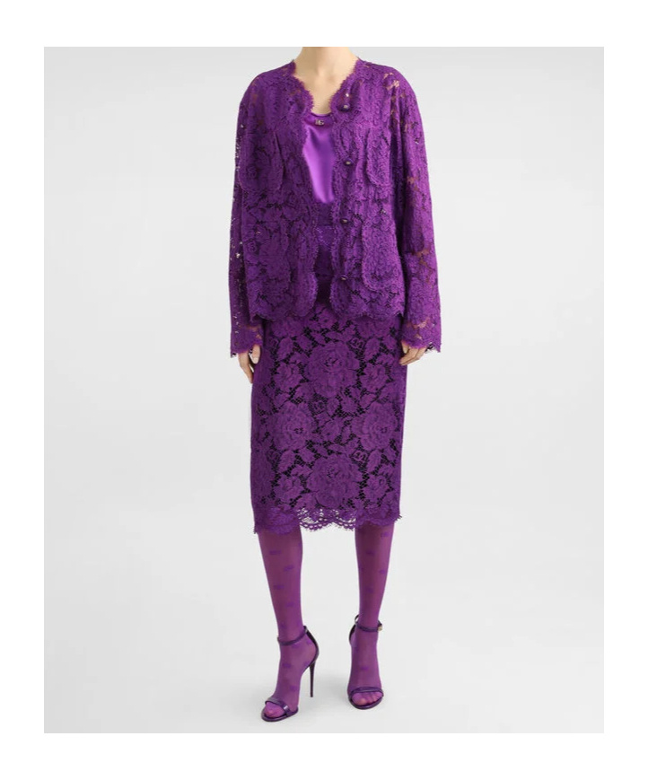 Dolce & Gabbana Lace-detailing Midi Skirt In Purple
