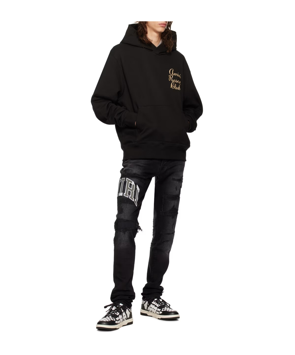 Amiri Resort Club Letter-printed Hooded Hooded Hoodie In Black