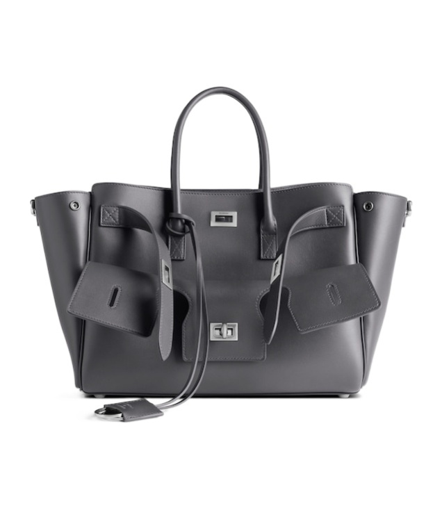 Balenciaga Medium Leather Bel Air Carry All Tote Bag In Grey