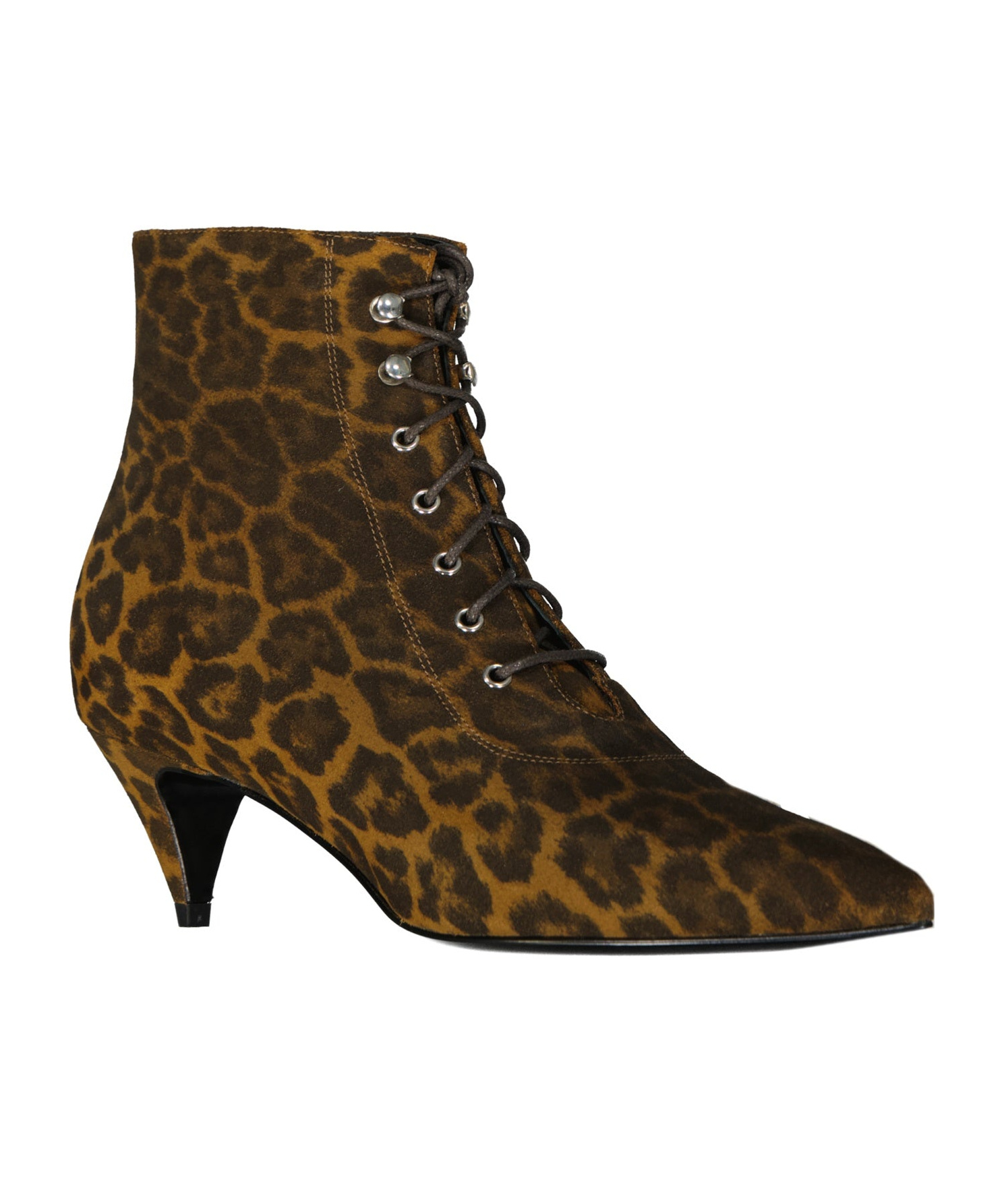 Saint Laurent Kiki Lace-up Leopard-print Ankle Boots In Black