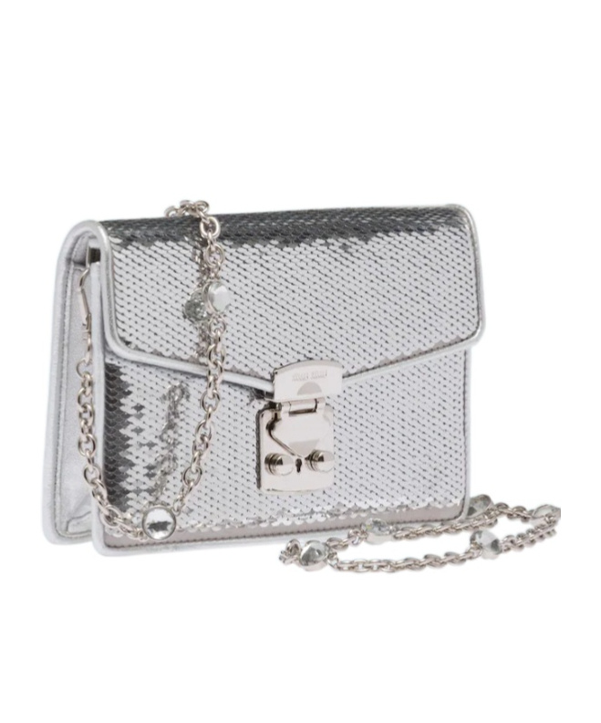 Miu Miu Confidential Sequin-embellished Leather Bag In Gray