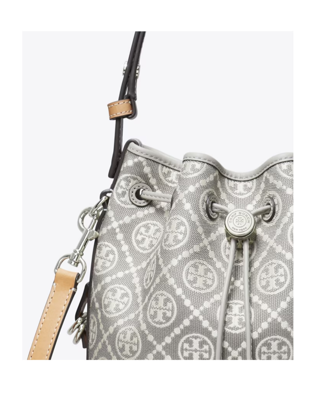 Tory Burch Mini T Monogram Jacquard Utility Bucket Bag In Gray