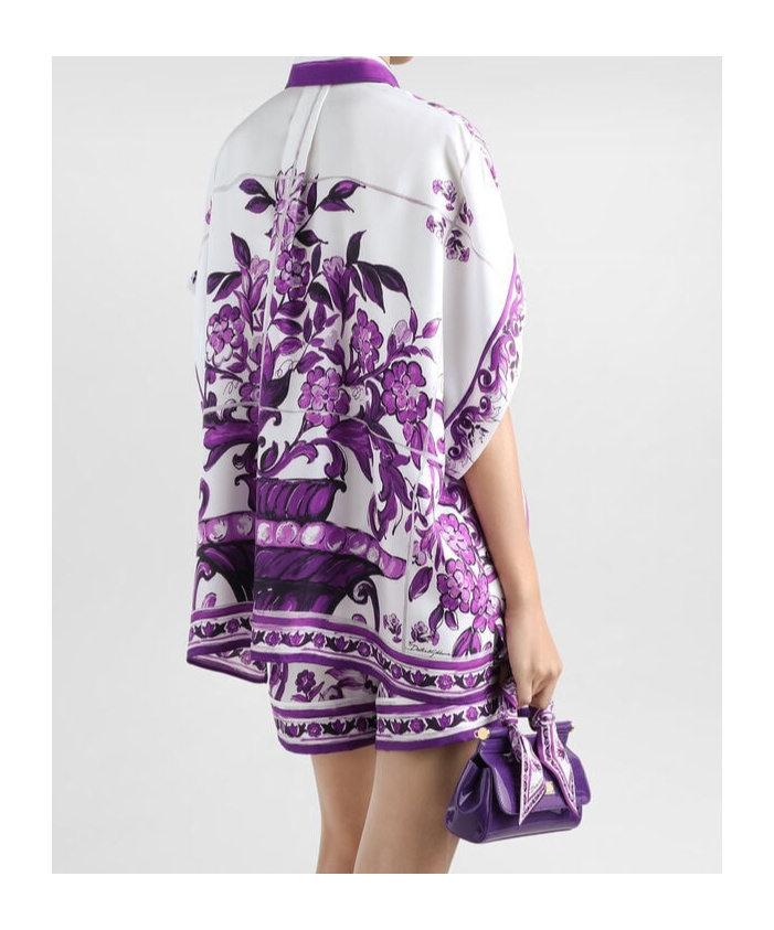 Dolce & Gabbana Silk Shirt With Bold Floral Print In Purple
