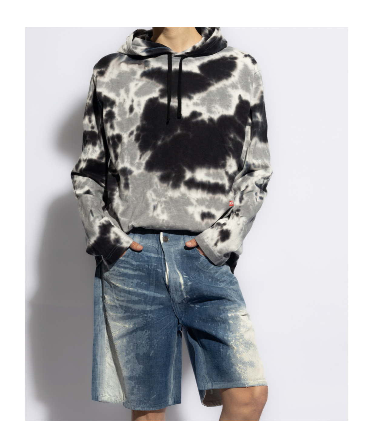 Diesel Hoodie In Tie-dye Jersey In Gray