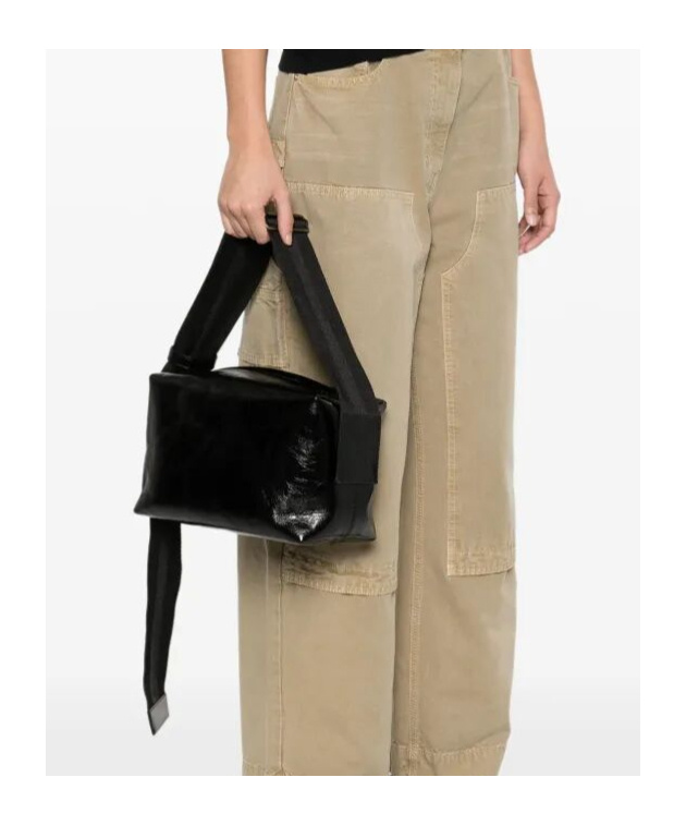 Uma Wang Black Leather Medium Shoulder Bag In Black