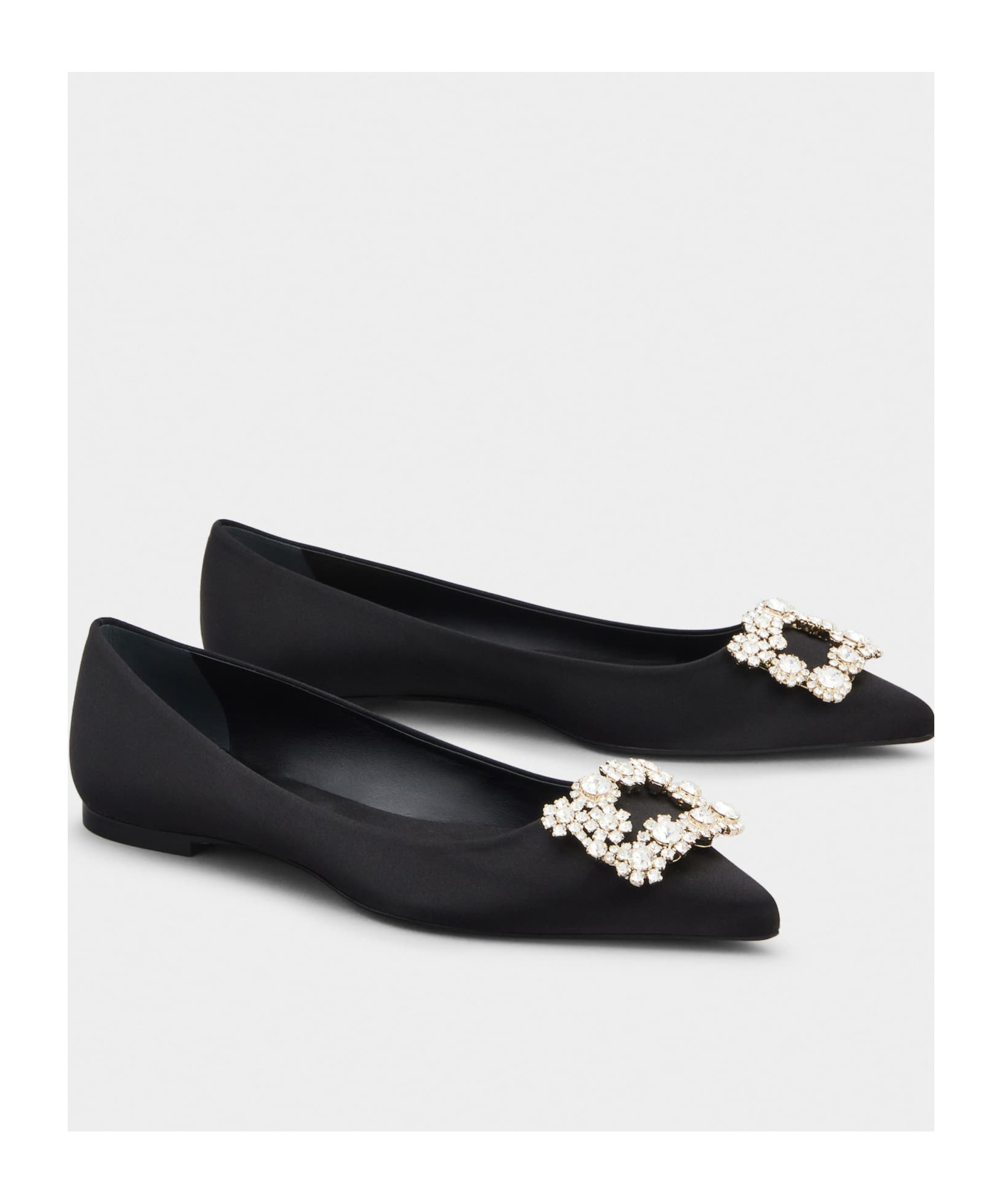 Roger Vivier Crystal-embellished Satin Point-toe Flats In Black