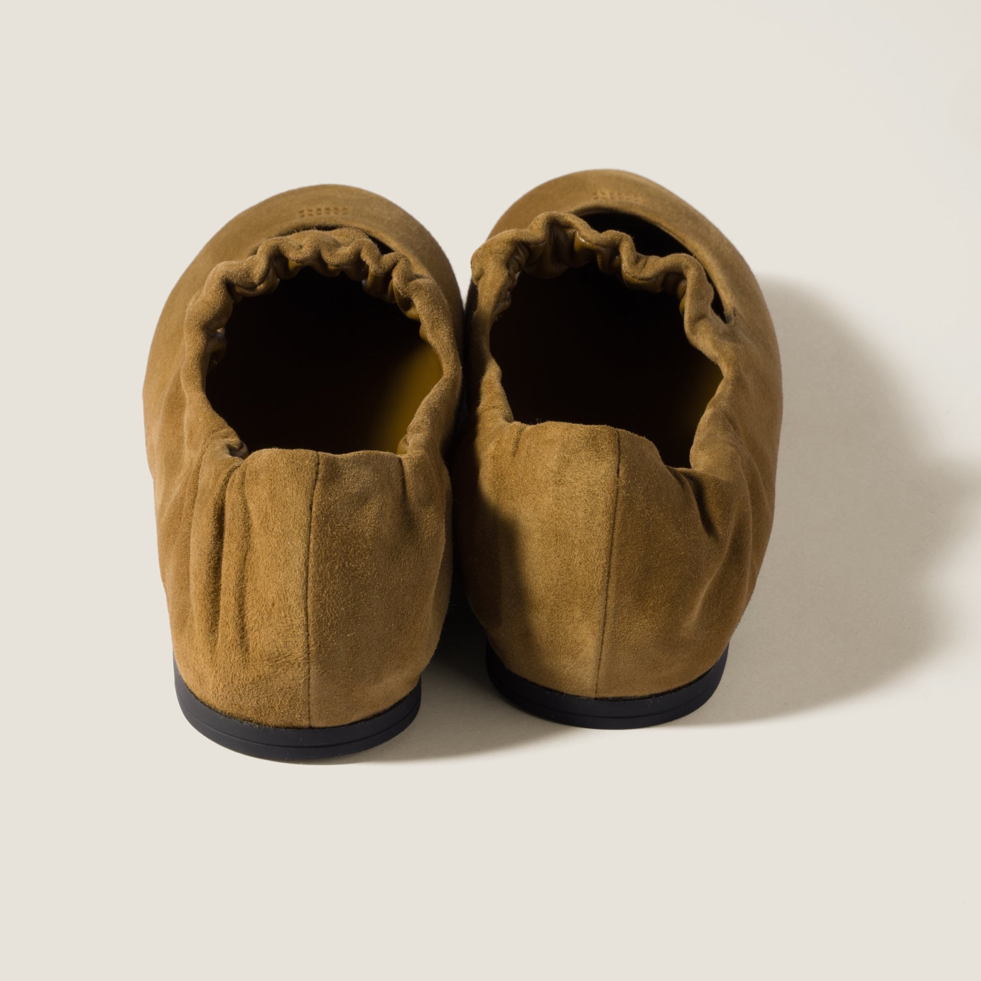 Miu Miu Ruches Suede Ballerinas In Green