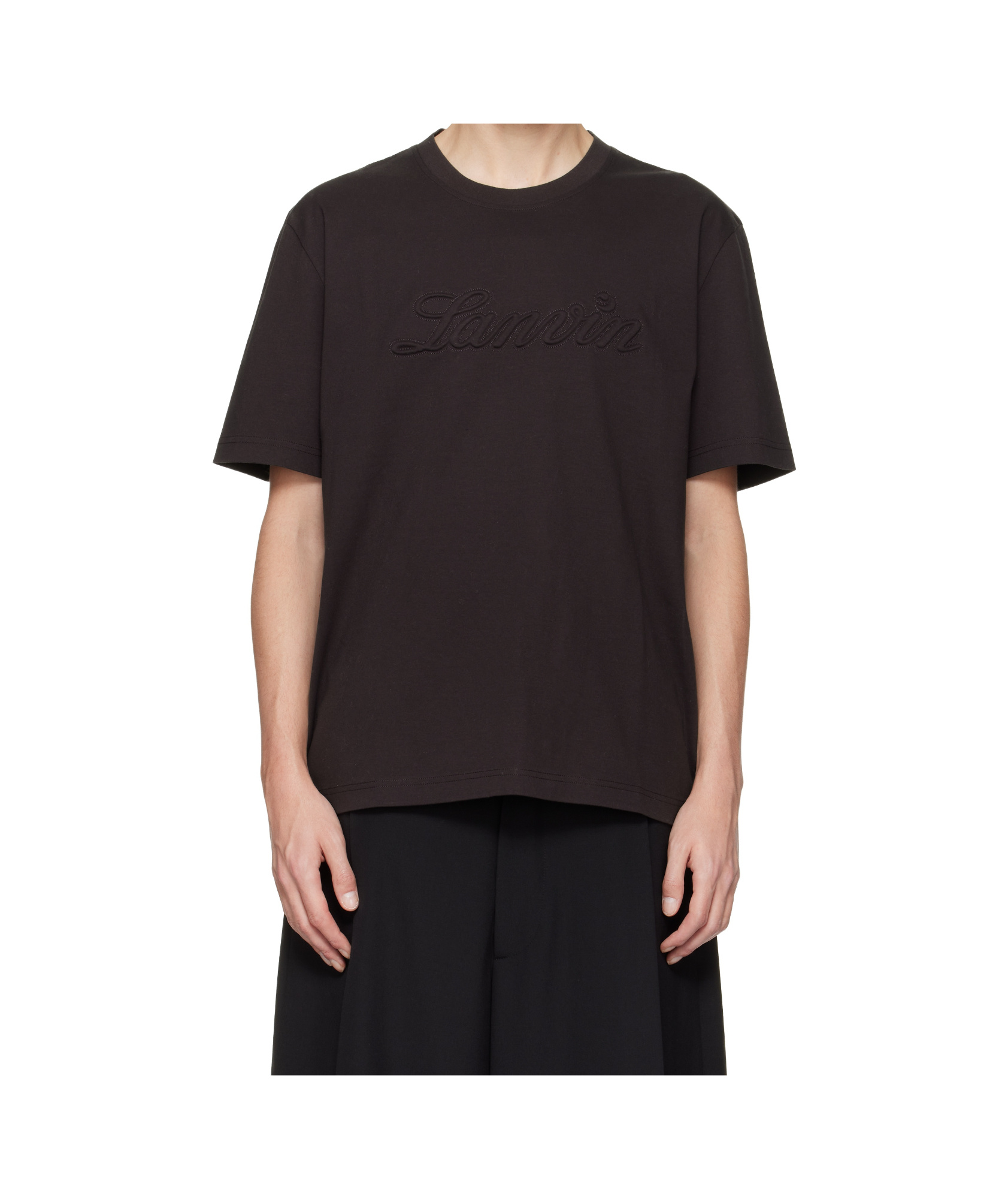 Lanvin Debossed Script Logo T-shirt In Brown