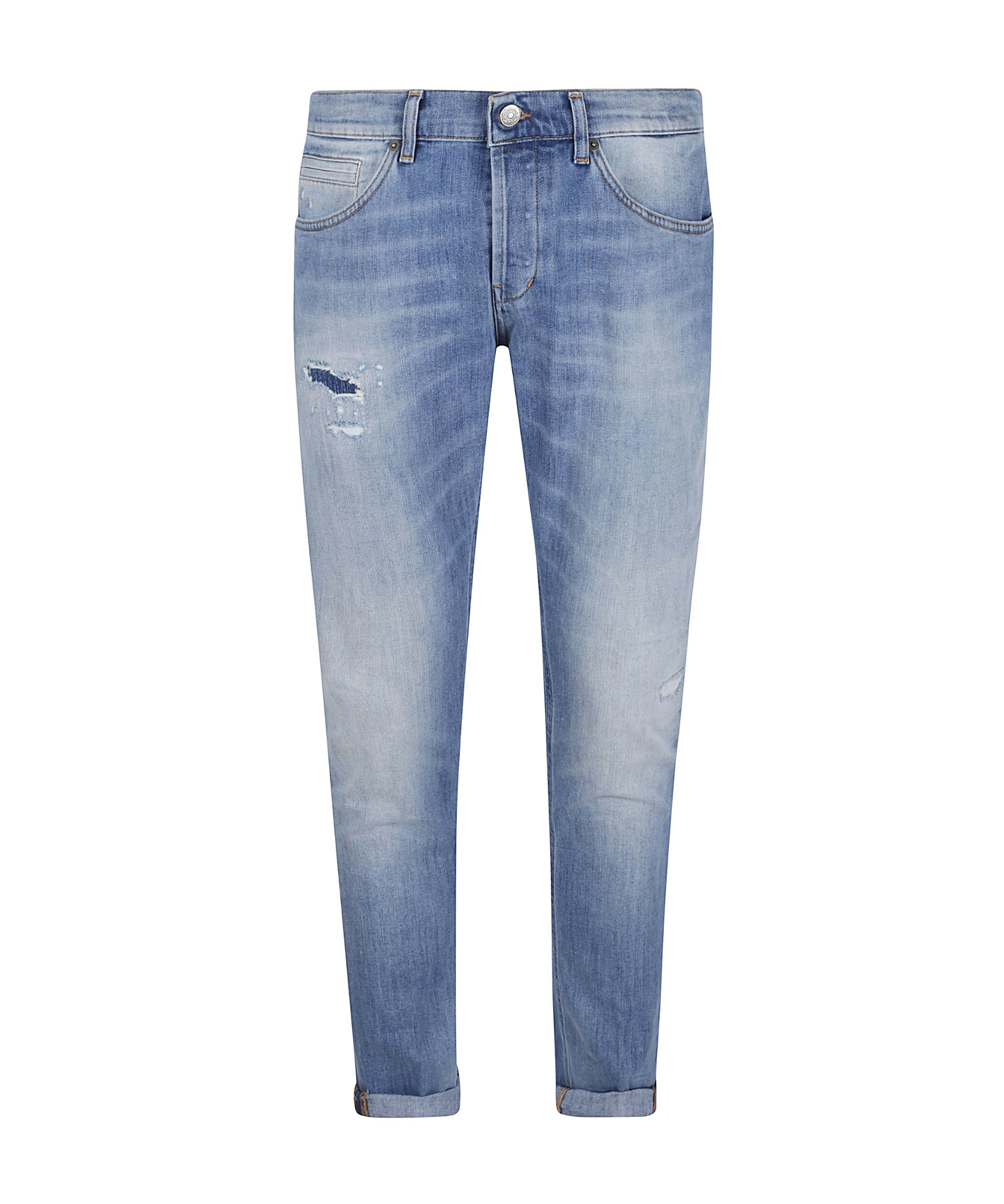 Dondup Tapered Blue Denim Jeans With Distressed Details In Blue