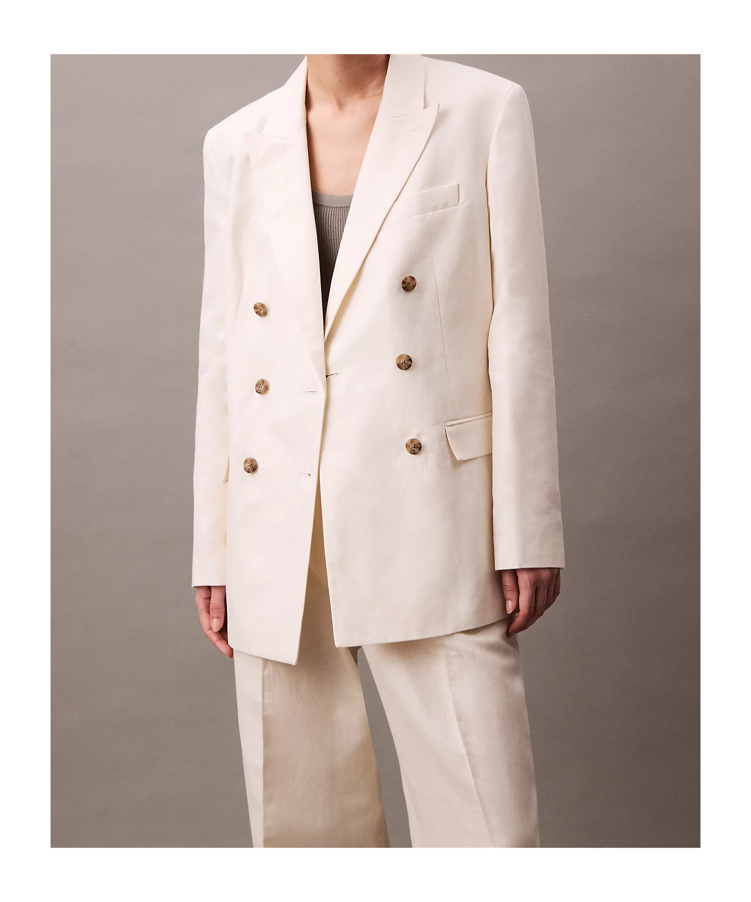 CALVIN KLEIN LINEN BLEND DOUBLE BREASTED BLAZER
