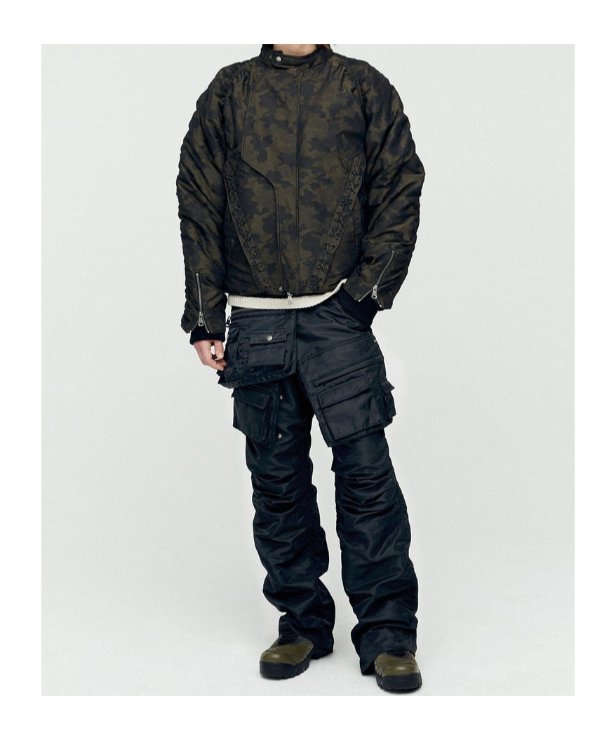Andersson Bell Green Camouflage Lace-up Padded Jacket In Black