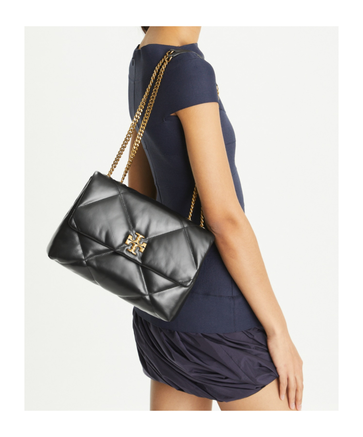 Tory Burch Small Kira Diamond Quilted Convertible Leather Shoulder Bag In Black